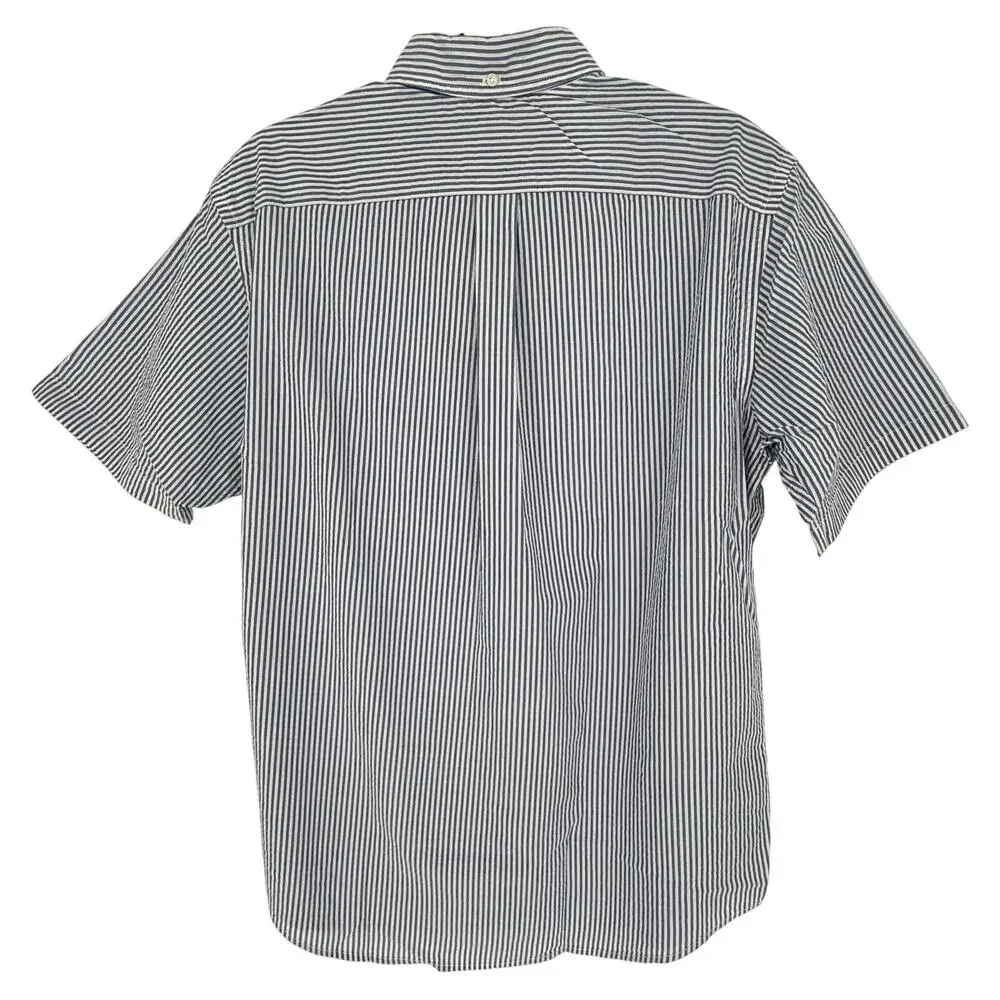 Land's End Men's Seersucker Casual Shirt Button Down Short Sleeve Blue White